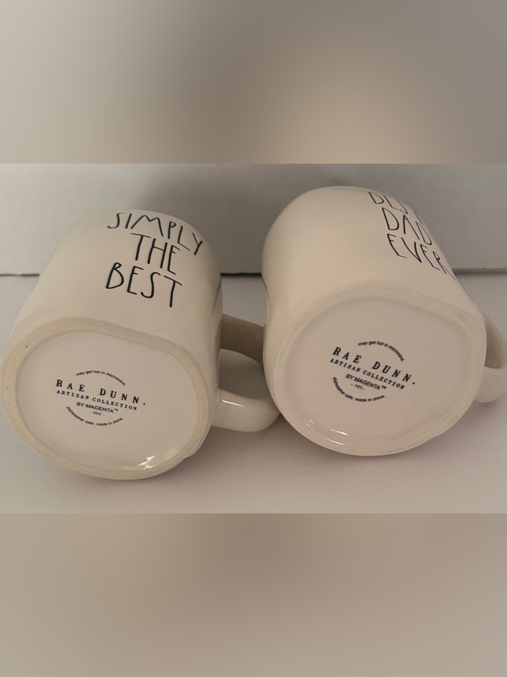 Rae Dunn “BEST DAD EVER” "SIMPLY THE BEST" creamy white ceramic 2 Piece mug Set - Picture 4 of 10